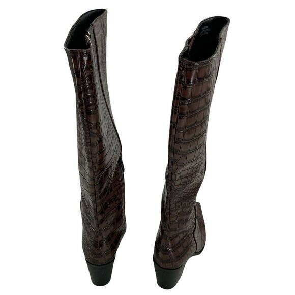 Comfort Faux Crocodile Print Boots Womens Brown Knee High Block Heel Size 7M - Picture 6 of 11